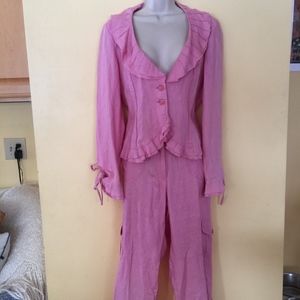 APANAGE pink 100% linen crop pant suit/NICE/10